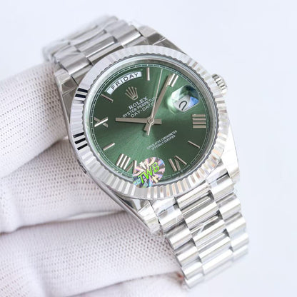 Day-Date-Green Dial Plate in 3 Colors with Roman Numeral Dial