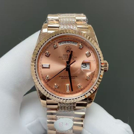 Day-Date-Strap with Diamond and Diamond Numeral Dial in 2 Colors