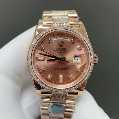 Day-Date-Strap with Diamond and Diamond Numeral Dial in 2 Colors