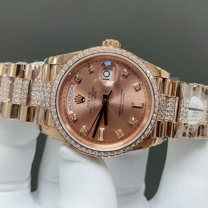 Day-Date-Strap with Diamond and Diamond Numeral Dial in 2 Colors