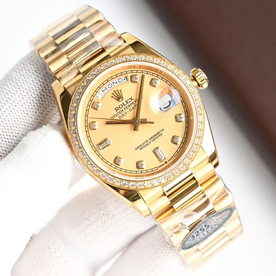 Day-Date with Diamond Numeral Dial & Bezel in 3 Colors